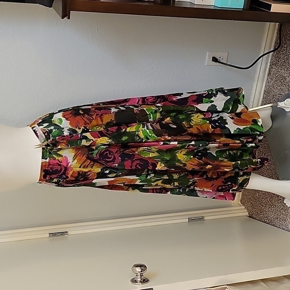 Grace 1990s Tropical Floral Cotton Tea Length Drawstring Circle Tiki Skirt - Picture 5 of 6